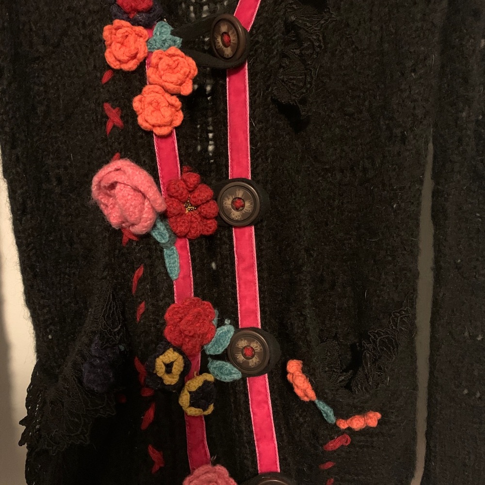 Vtg Betsey Johnson RUNWAY mohair lace ruffle sweater 90s cardigan anthro UO flor - Picture 8 of 11